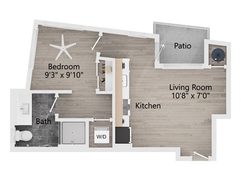 Floor plan for 1 bed, 1 bath, 510 sqft